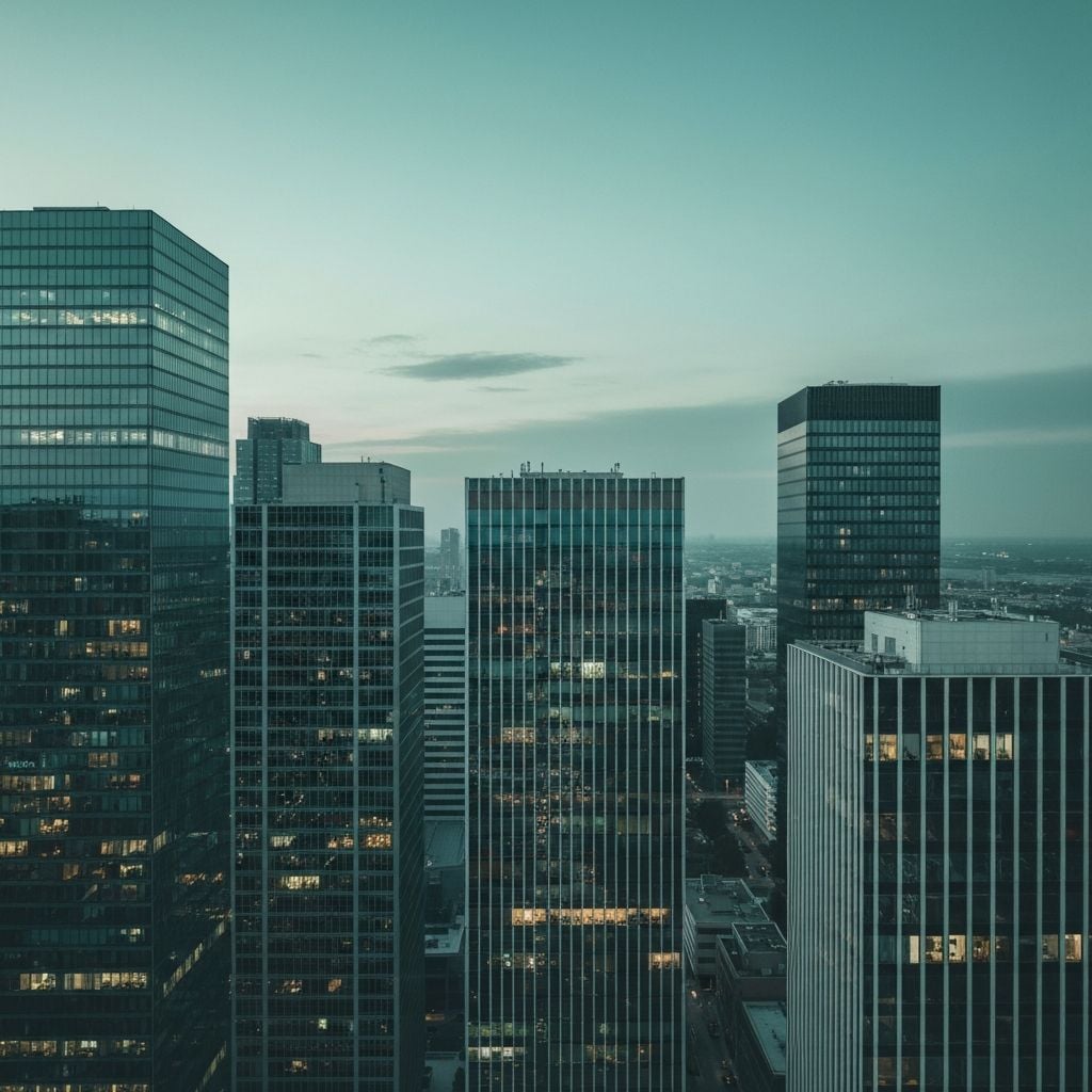City skyline at dusk